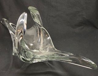 Gorgeous Art Verrier Crystal Vase swan in flight dish/