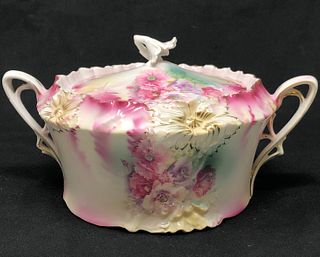 Antique RS PRUSSIA ornate rose serving dish / cover