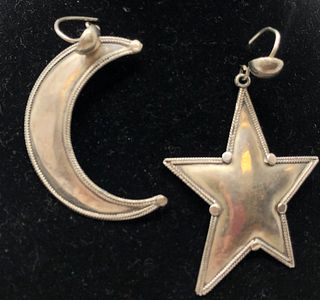 Vintage 80S Earrings Silvery Moon and Star