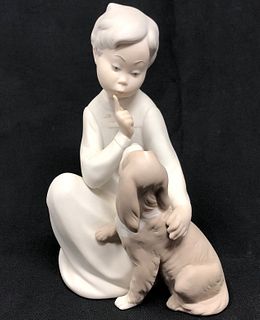 Lladro 4522 Shhh Boy with Puppy Dog Figurine