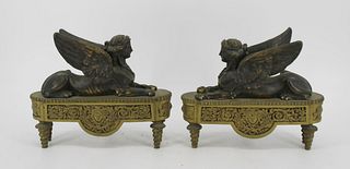 Pair Egyptian Revival Gilt And Patinated Bronze