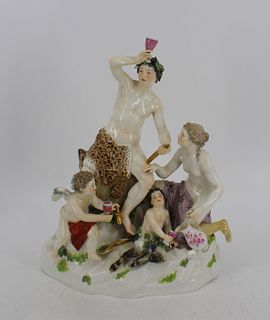 Meissen Porcelain Figural Grouping With Bacchus.