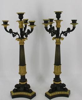 Fine Pair Of Gilt And Patinated Bronze Column