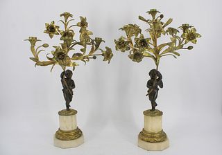 A Fine Pair Of Antique Gilt And Patinated Bronze