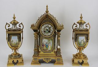 Fine Quality 3 Piece Sevres Style Clock Garniture