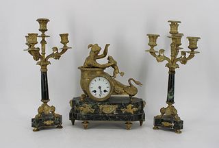 Antique & Fine French Bronze Clock Garniture Set