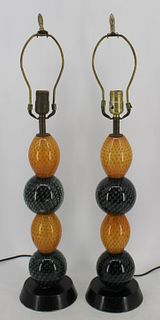A Vintage Pair Of Murano Glass Lamps.