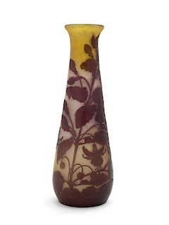A Galle Cameo Glass Vase Height 15 1/2 inches.