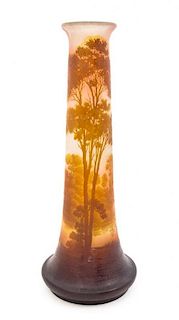 A Galle Cameo Glass Vase Height 18 1/2 inches.