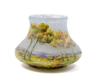 A Daum Enameled Cameo Glass Cabinet Vase Height 2 3/4 inches.