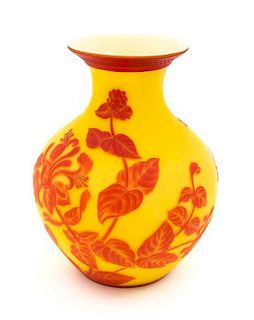 A Thomas Webb & Sons Cameo Glass Vase Height 7 3/4 inches.