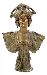 An Art Nouveau Bronzed Cast Metal Bust, Henri Jacobs Height 22 inches.