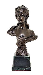 A French Bronze Bust, Emmanuel Villanis Height of bronze 9 1/2 inches.