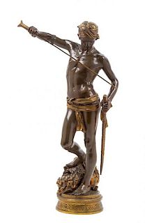 A French Gilt and Patinated Bronze Figure, Marius Jean Antonin Mercie Height 27 1/2 inches.
