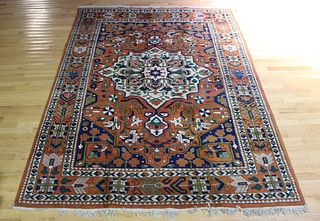 Vintage And Finely Hand Woven Heriz Style Carpet.