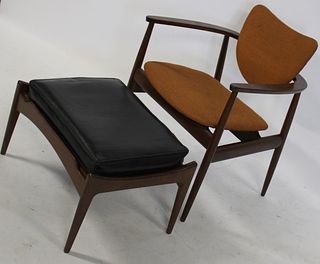 Midcentury Danish Modern Chair And Ottoman.