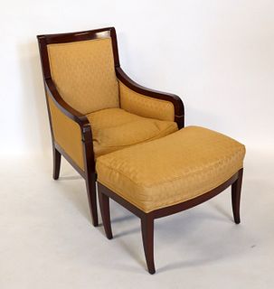 Mahogany Frame Upholstered Chair & Footstool