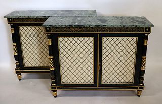 A Pair Of Antique Marble Top Consoles Black & Gold