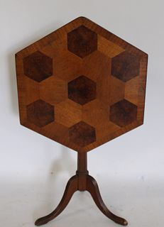 Antique Inlaid Satinwood Hexagonal Tilt Top