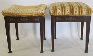 A Pair Of Arts And Crafts Style Brass Inlaid