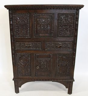 Antique, Highly & Finely Carved Oak Cabinet.