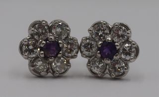 JEWELRY. Pair of 14kt Diamond & Amethyst Earrings.
