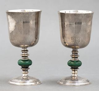 Buccellati Silver And Malachite Goblets, Pair