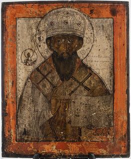 Russian Icon of a Bishop Saint, 19th C.