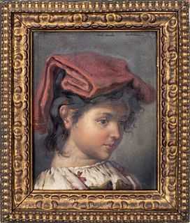 Continental School Portrait of a Girl Oil on Panel