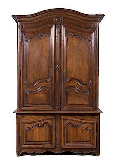 A French Provincial Oak Step Back Cupboard Height 100 x width 63 x depth 28 inches.