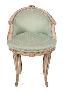 A Louis XV Style Carved and Painted Lady's Vanity Chair Height 27 1/2 inches.