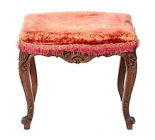A Louis XV Style Walnut Tabouret Height 18 x width 20 x depth 14 inches.