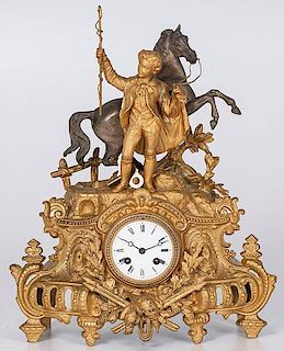 French Gilt Metal Figural Mantel Clock 