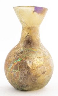 Ancient Roman Iridescent Clear Glass Flask