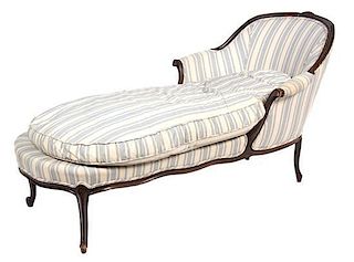 A Louis XV Style Chaise Longue Height 31 x length 61 inches.