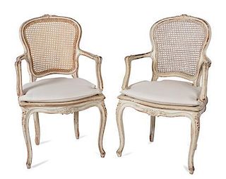 A Pair of Louis XV Style Painted Fauteuils Height 38 inches.