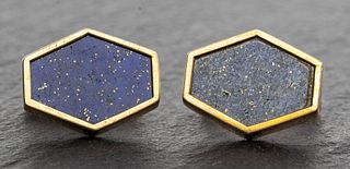 Orianne Collins 14K Gold Hexagonal Lapis Cufflinks