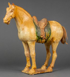 Chinese Sancai Glazed Pottery Horse, Tang Dynasty