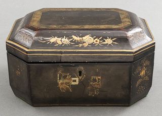 Chinese Export Gilt Lacquered Box Tea Caddy