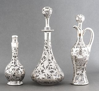 Alvin Mfg Art Nouveau Silver Overlay Decanters
