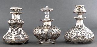 Sterling Silver Overlay Glass Perfume Bottles