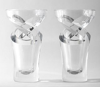 Baccarat Crystal "Tornado" Vases, Pair