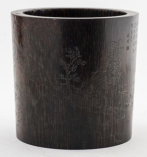 Chinese Large Carved Bamboo Brushpot, 19th C