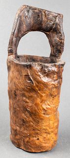 Primitive Carved Burlwood Bucket Vessel