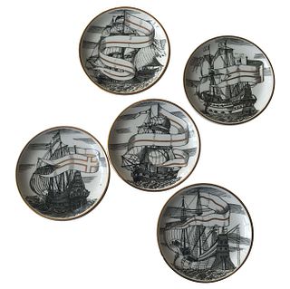 Piero Fornasetti Set of Five Italian Porcelain Coasters