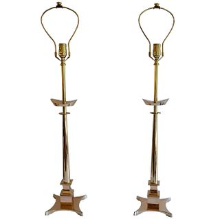 Pair Stiffle Brass Table Lamps In The Style of Tommi