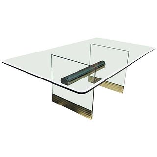 Monumental Long Glass and Brass Pace Dining Table or