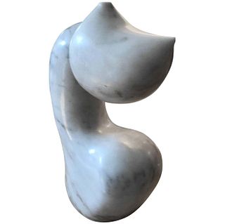 Abstract Biomorphic White Marble Sculpture by Mario