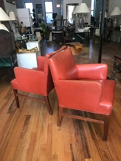 Pair Leather Red Orange Chairs