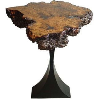 Burl Wood Side Table with Metal Base